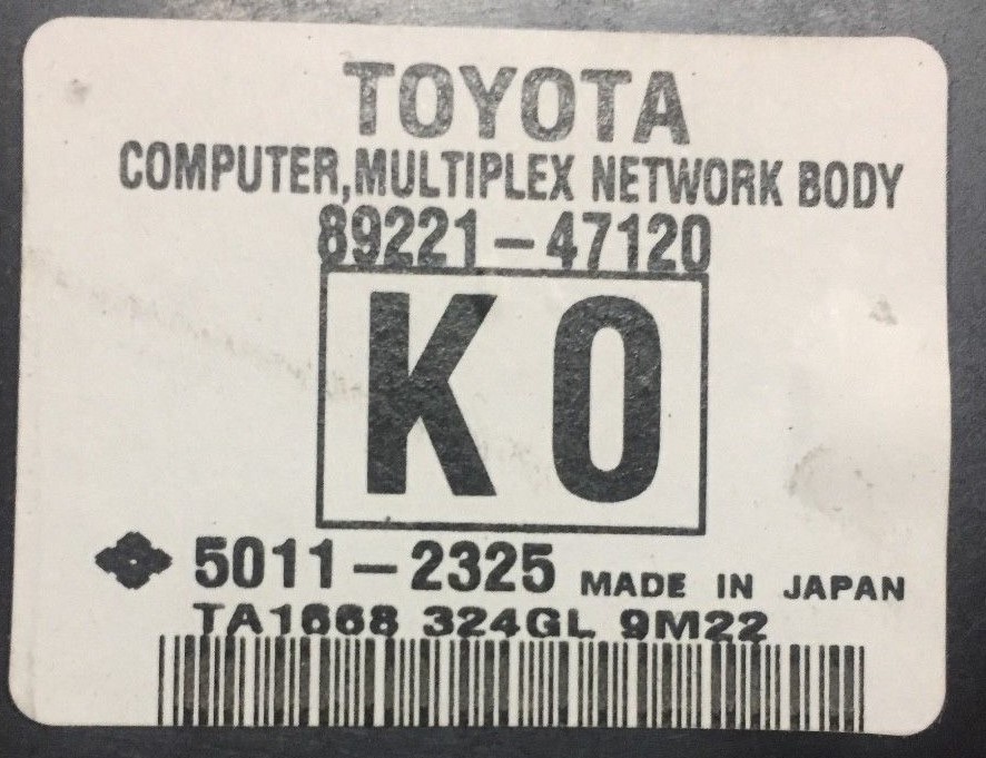 Label of Toyota Fuse Box 89221-47120